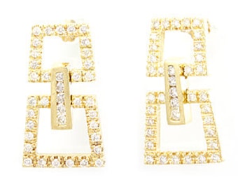 Diamond Dangling Earrings, Pave Set, 14K yellow gold Ladies Earrings, Ladies Fine Jewelry