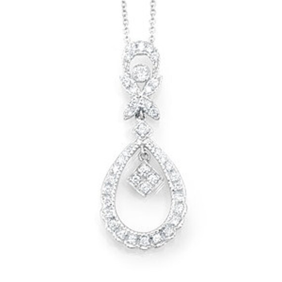 Victorian Diamond Pendant, 14K White Gold Ladies Pendant, Ladies
