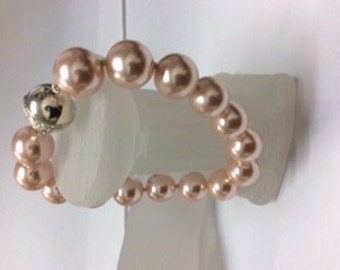 Pink Crystal Pearl Bracelet,  Silver Ladies Bracelets, Pearl Bracelet