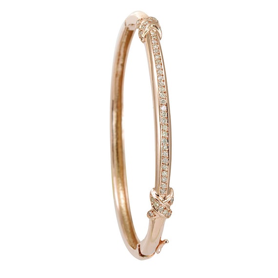 Diamond Bangle 14K Rose Gold Bracelet Stackable Diamond Bangle Etsy