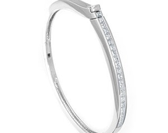 Princess Cut Diamond Bangle, Cuff Bracelet, 14k white gold Ladies Bracelets, Ladies Fine Jewelry