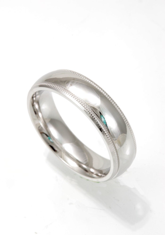 Milgrain 14K White Gold Wedding Band, Solid Gold Wedding Ring