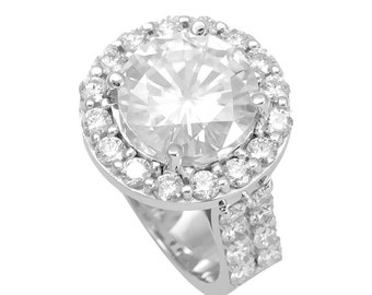 Halo Round Diamond CZ Engagement Ring, 14K White Gold Proposal Ring, Bridal Rings