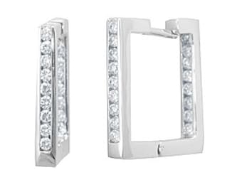 In and Out Round Diamonds Square Hoop Earrings, 14K White Gold Ladies Earrings, Ladies Fine Jewelry