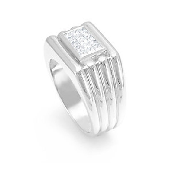 Princess Cut Diamonds Men's Ring, 14K White Gold Men's Ring