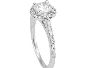 Round Diamond Halo engagement ring ,Proposal Ring, 14K White  Gold, Engagement Ring, Bridal Ring