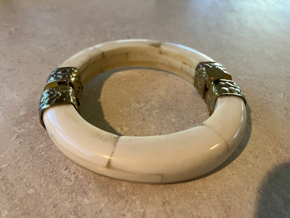 Bone and Brass Hinged Bangle Bracelet - image 1