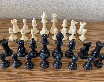 Vintage Plastic Back and Ivory Chess Set,king 3 3/4”