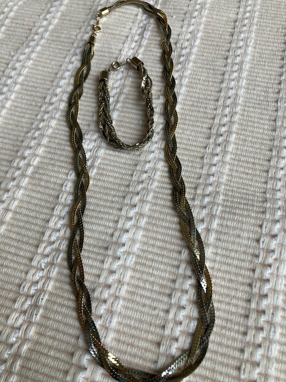 Silver Tone Braided Herringbone Necklace & Similar
