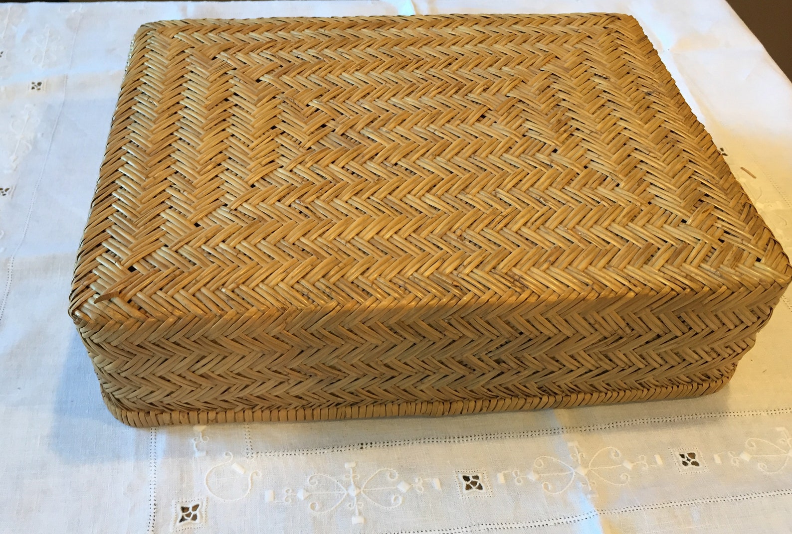 Antique Woven Cane Storage Box Set of 2 Etsy UK