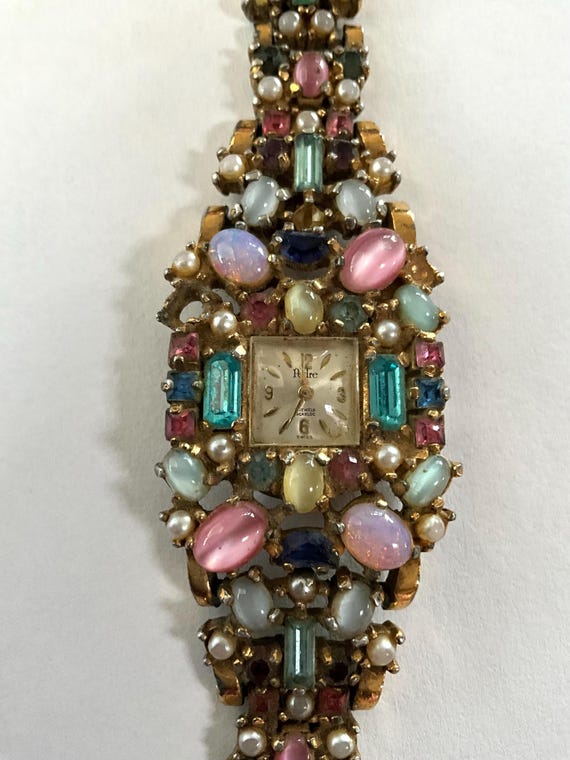 Swiss Pedre 17 Jewel Watch with Multicolored Ston… - image 3