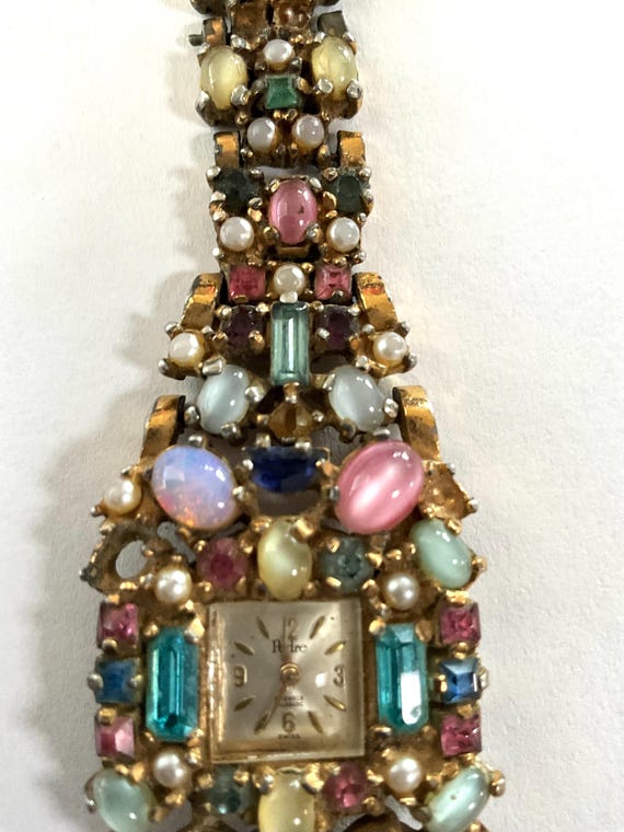 Swiss Pedre 17 Jewel Watch with Multicolored Ston… - image 4