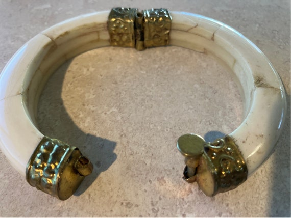 Bone and Brass Hinged Bangle Bracelet - image 4