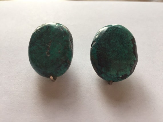 925 Turquoise Nugget Clip Earrings - image 1