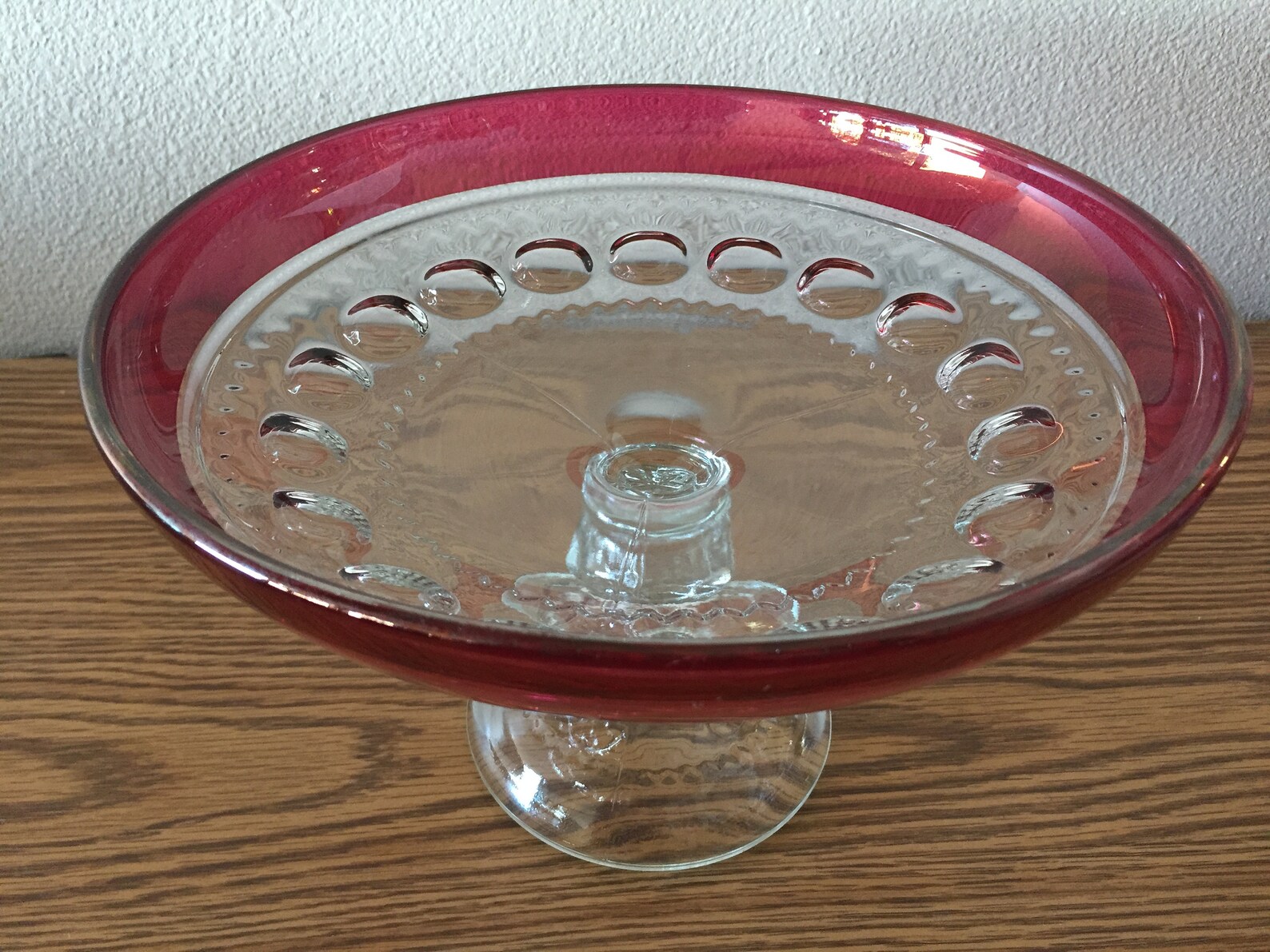 Indiana Glass King's Crown Thumbprint Ruby Flash Compote Etsy