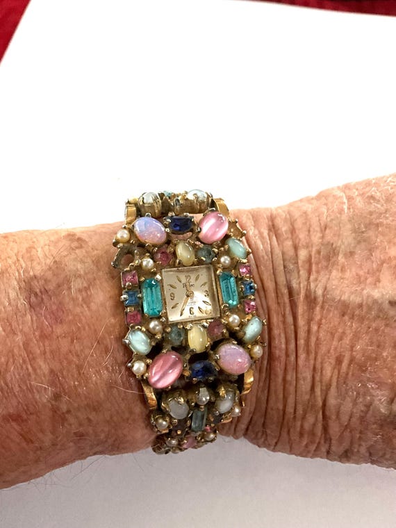 Swiss Pedre 17 Jewel Watch with Multicolored Ston… - image 7