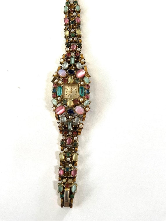 Swiss Pedre 17 Jewel Watch with Multicolored Ston… - image 2