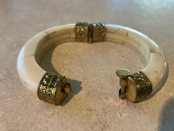 Bone and Brass Hinged Bangle Bracelet - image 3