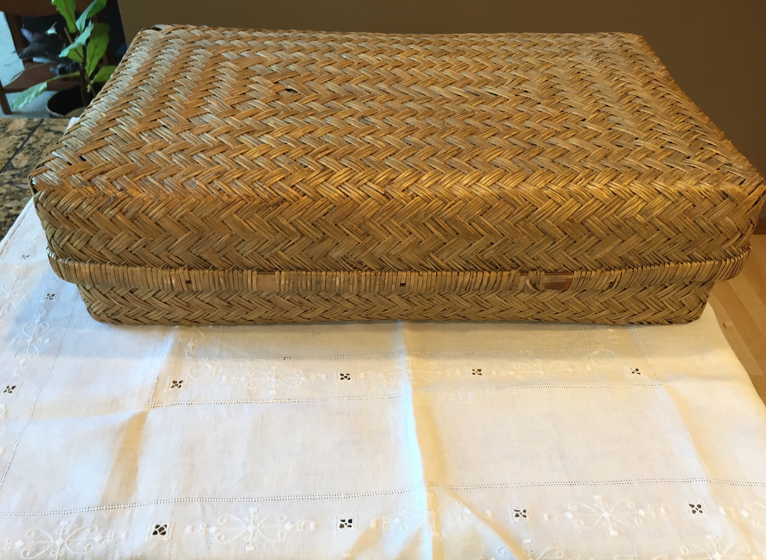 Antique woven cane Storage Box set of 2 Etsy