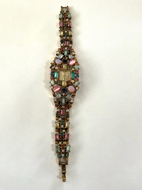 Swiss Pedre 17 Jewel Watch with Multicolored Ston… - image 6