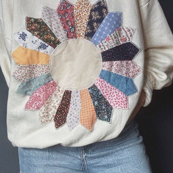 Sweat-shirt vintage avec patchwork fait main - Grand