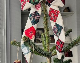 Quilted Christmas Vintage Patchwork Bow - made to order