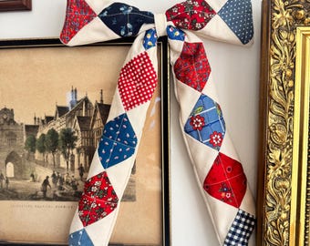 Quilted Patchwork Bow - Blue & Red