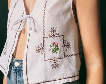 Upcycled Boho Tie Top - Claudia embroidered vest