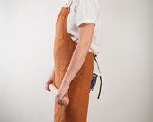rust-colored linen apron with pockets - adjustable and customizable