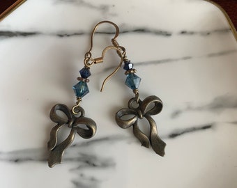 Blue bow earrings
