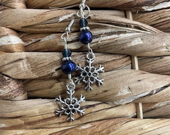 Handmade Snowflake Earrings: Sterling Silver, Pearl & Crystal