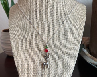 Double Sided Stag Necklace: Pewter, Swarovski Crystal, Sterling Silver Chain