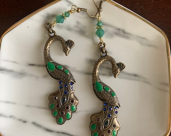 Peacocks on parade earring