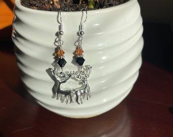 Pewter Stag Earrings: Swarovski Crystal Accents
