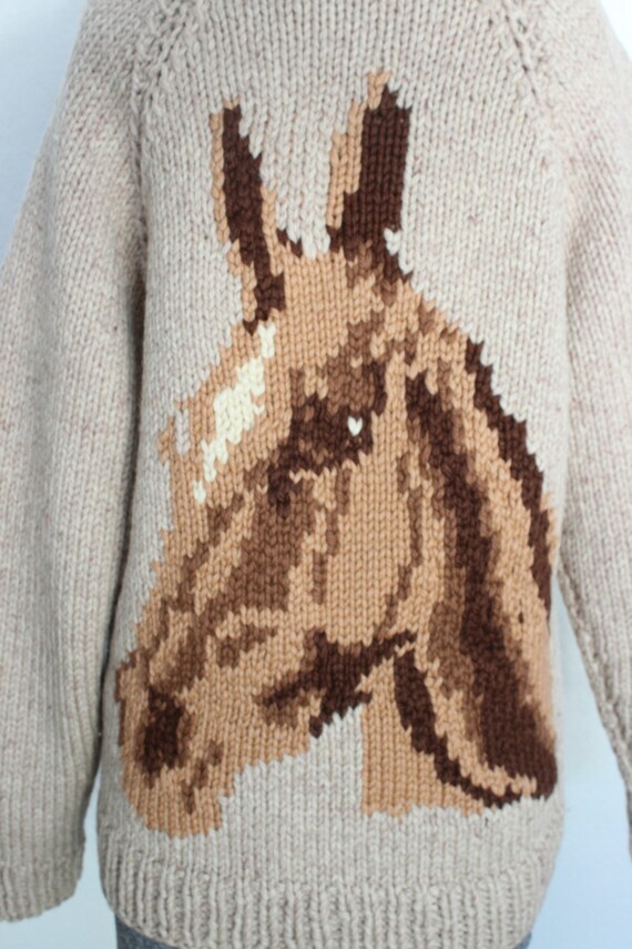 1960s Cowichan Horse Sweater "Bev" Thick Nobby Beige … Gem