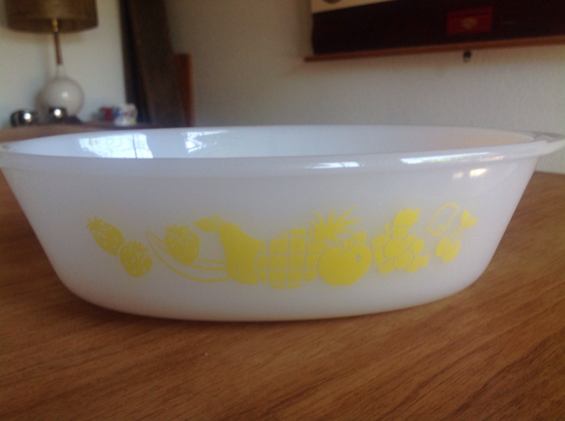 Glasbake Yellow Fruit Basket Oval Casserole Etsy
