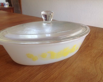 Glasbake Yellow Fruit Basket Oval Casserole