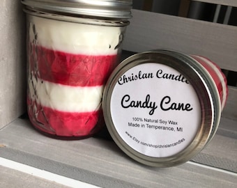 Candy cane soy  candles 8 oz.  Ball Mason Jar Candle made with 100% Soy wax.   Chrislan Candles