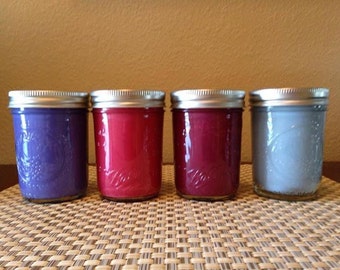 4 Soy Candles hand poured in 8 oz Ball Jars Choose your scents