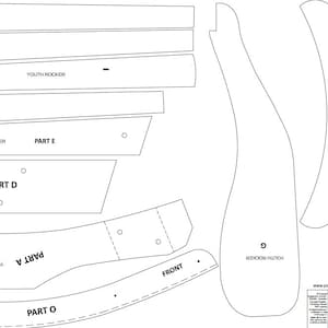 Ritningar för Adirondack-gungstolar i juniorstorlek - Nedladdningsbara PDF-utskrifter av mönster i full storlek på en 24"x36" flatbäddsplotter, hos ett lokalt tryckeri bild 5