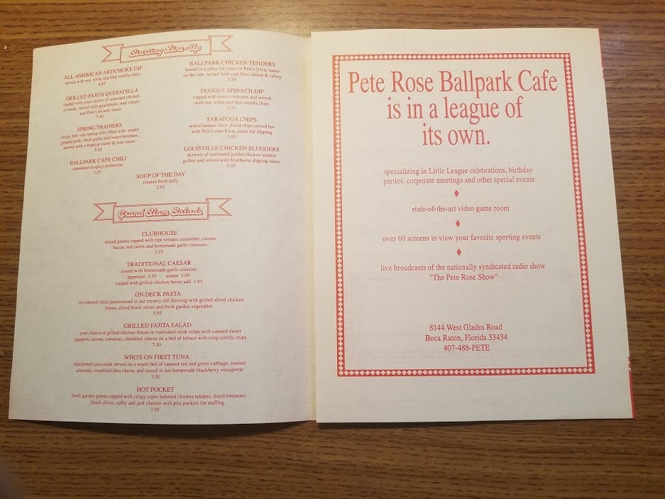 Pete Rose Ballpark Cafe Menu Boca Raton Florida Mint Condition Etsy