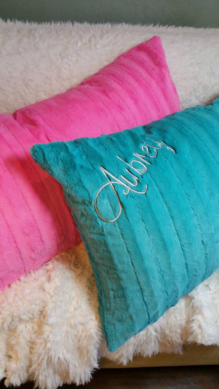 Teal Faux Mink Pillow Cover With Optional Embroidery King Pillow