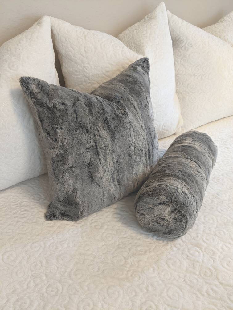 Medium Gray Faux Fur Bolster Pillow With or Without Insert Etsy