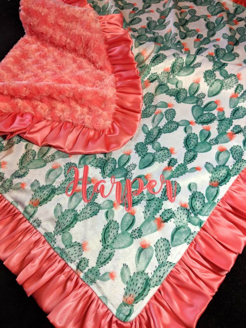 Cactus Print Double Minky Blanket with Satin Ruffle Trim Etsy