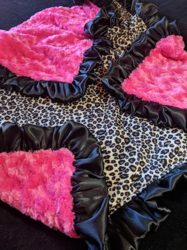 Cheetah Print and Hot Pink Minky Blanket with Black Satin Etsy