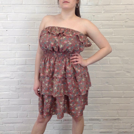Vintage 80's flirty floral layered ruffled sexy st