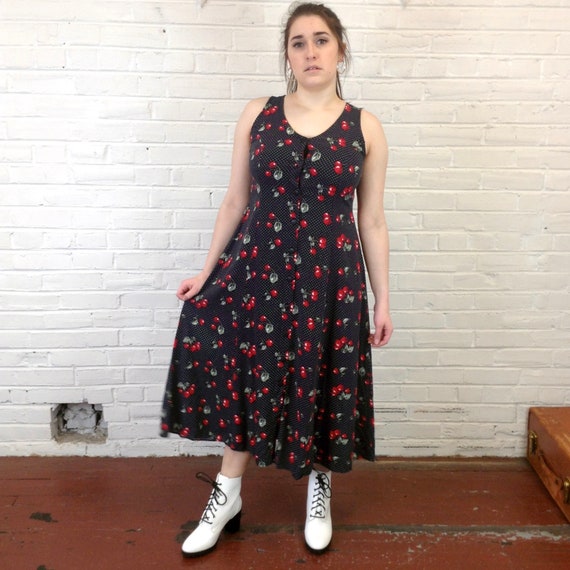 Vintage 90's poppin' Cherry Cherries Polka Dot tan