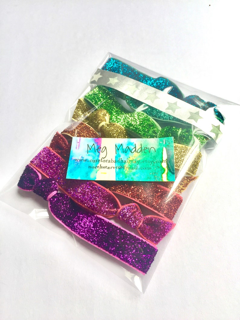 5 Glitter Elastic Velvet Hair Ties Choose Your Colors Etsy