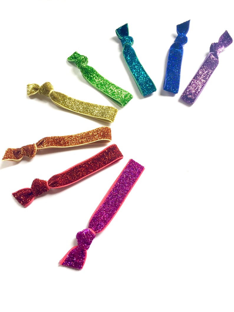 5 Glitter Elastic Velvet Hair Ties Choose Your Colors Etsy