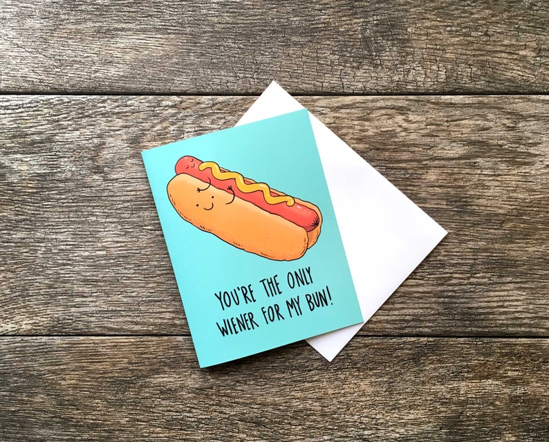Funny Valentine Card  Hotdog Wiener and Bun Love Greeting image 1